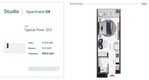 Floor plan, Studio, 369 sq ft