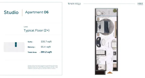 Floor plan, Studio, 391 sq ft