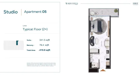 Floor plan, Studio, 419 sq ft