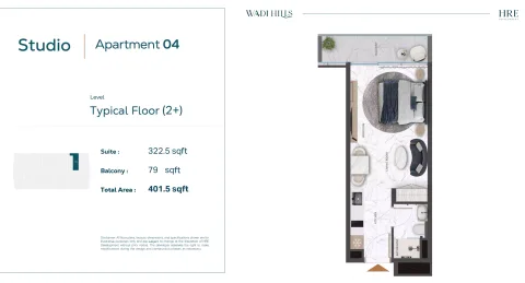 Floor plan, Studio, 401 sq ft