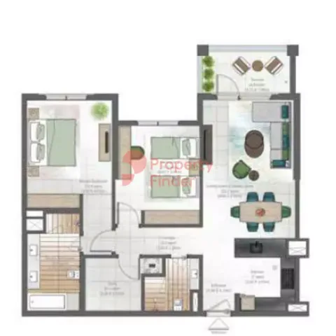 Floor plan, 2 Beds, 360 sq ft