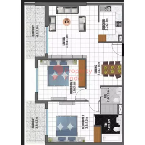 Floor plan, 2 Beds, 1,116 sq ft