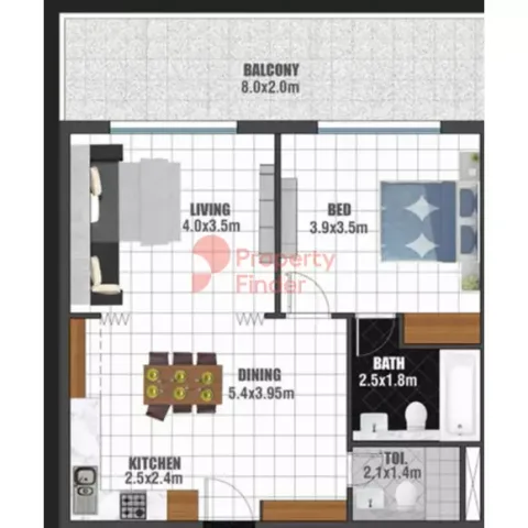 Floor plan, 1 Bed, 863 sq ft