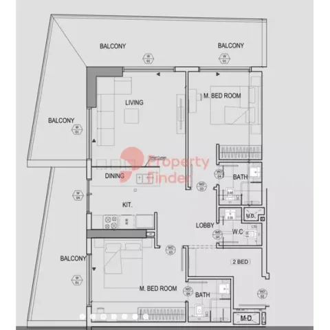 Floor plan, 2 Beds, 1,378 sq ft
