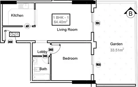 Floor plan, 1 Bed, 1,053 sq ft