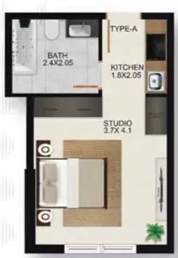 Floor plan, Studio, 618 sq ft