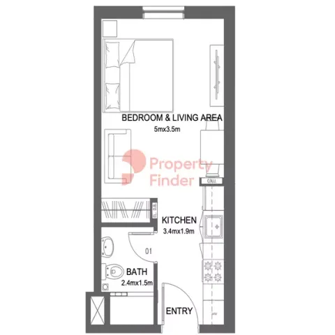 Floor plan, Studio, 279 sq ft