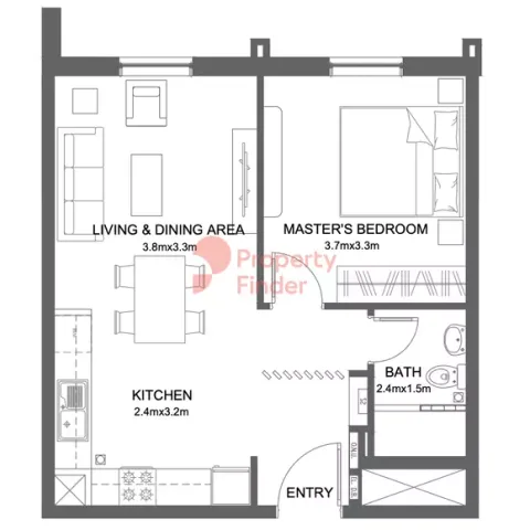 Floor plan, 1 Bed, 484 sq ft