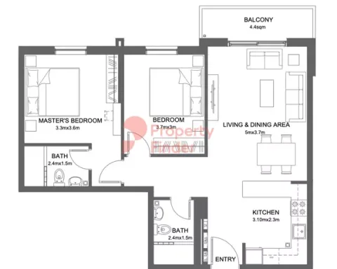 Floor plan, 2 Beds, 796 sq ft