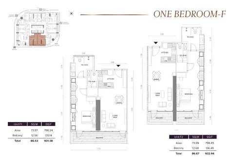 Floor plan, 1 Bed, 932 sq ft