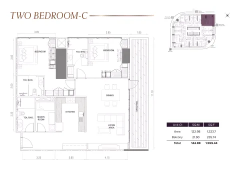 Floor plan, 2 Beds, 1,559 sq ft