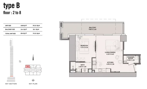 Floor plan, 1 Bed, 854 sq ft