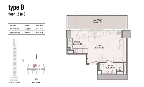 Floor plan, Studio, 578 sq ft