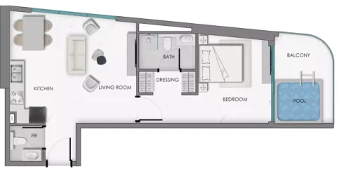 Floor plan, 1 Bed, 769 sq ft
