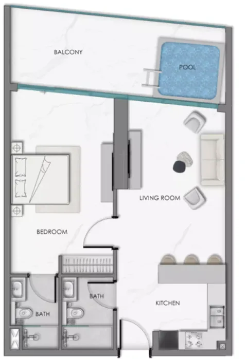 Floor plan, 1 Bed, 872 sq ft