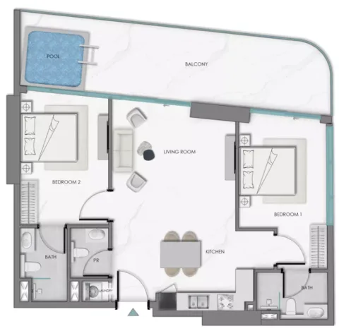 Floor plan, 2 Beds, 0 sq ft
