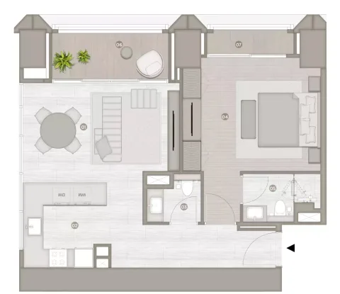 Floor plan, 1 Bed, 861 sq ft