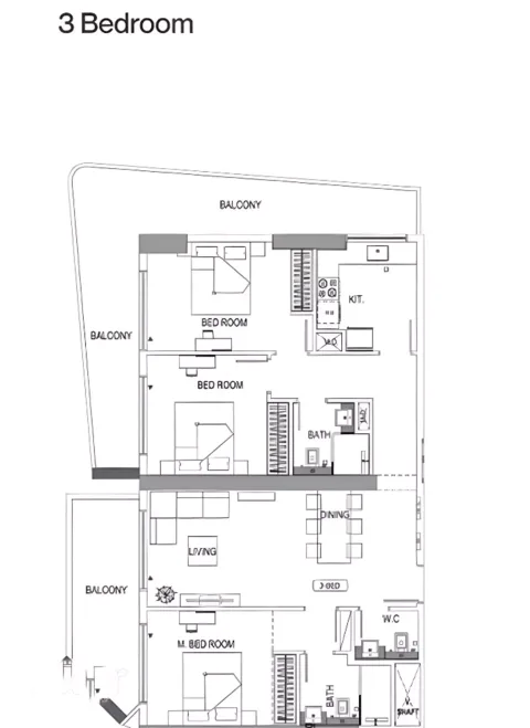 Floor plan, 3 Beds, 2,029 sq ft