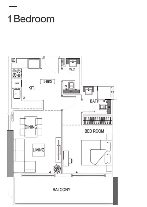Floor plan, 1 Bed, 600 sq ft
