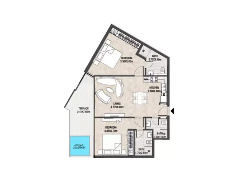 Floor plan, 2 Beds, 1,666 sq ft