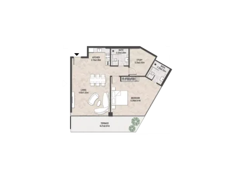 Floor plan, 1 Bed, 1,208 sq ft