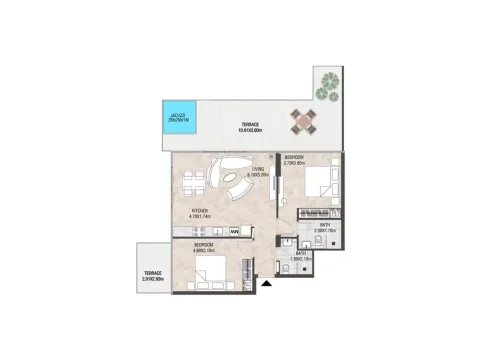 Floor plan, 2 Beds, 1,350 sq ft