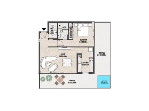 Floor plan, 1 Bed, 1,226 sq ft