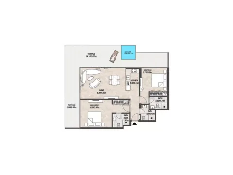 Floor plan, 2 Beds, 1,592 sq ft