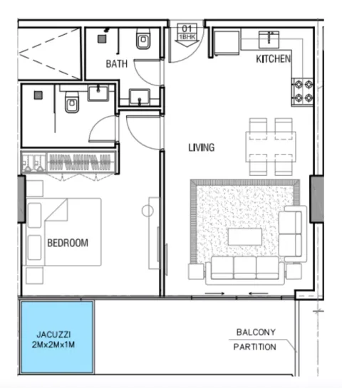 Floor plan, 1 Bed, 784 sq ft