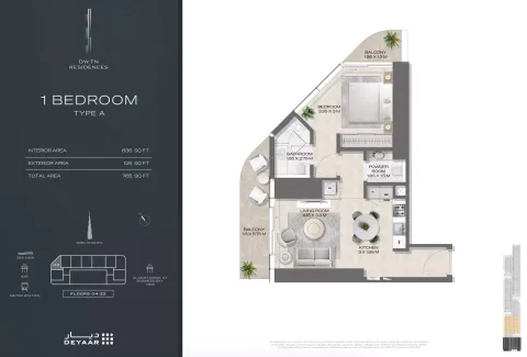 Floor plan, 1 Bed, 765 sq ft