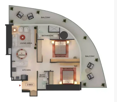Floor plan, 2 Beds, 1,250 sq ft