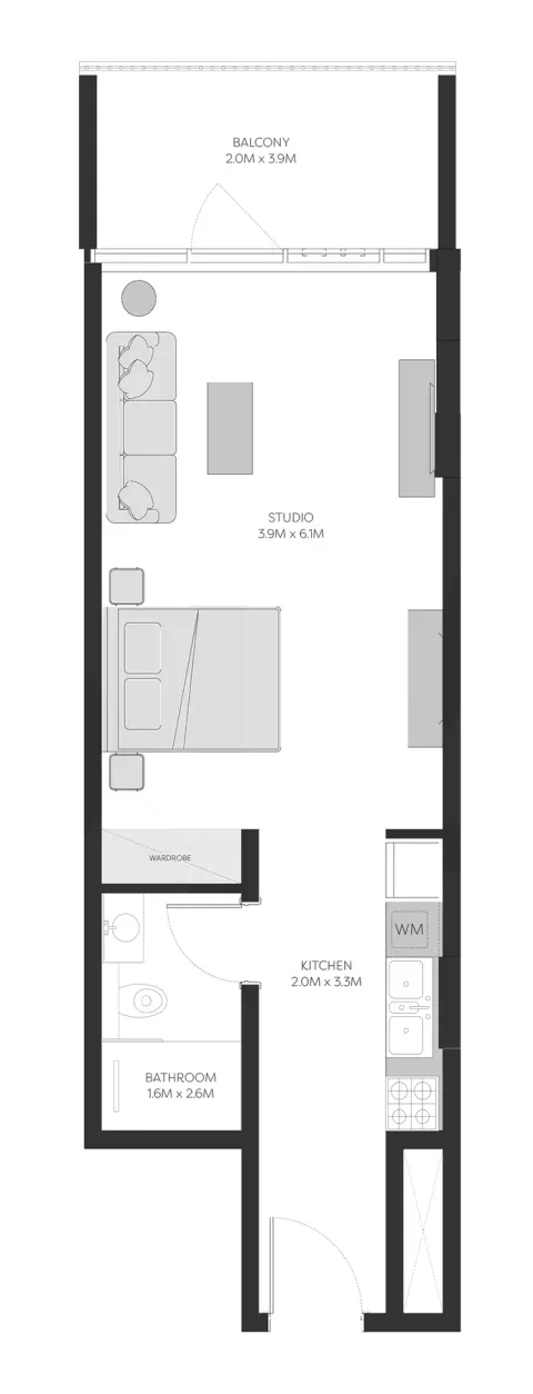 Floor plan, Studio, 604 sq ft