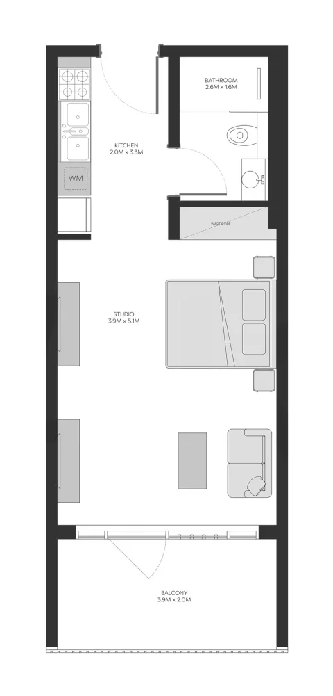 Floor plan, Studio, 483 sq ft