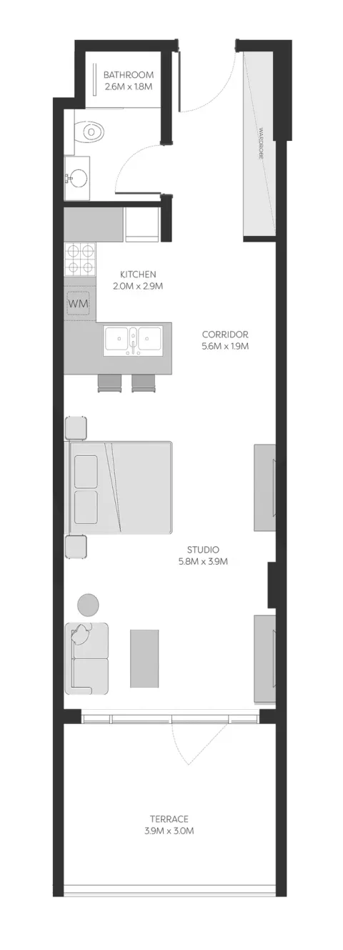 Floor plan, Studio, 648 sq ft