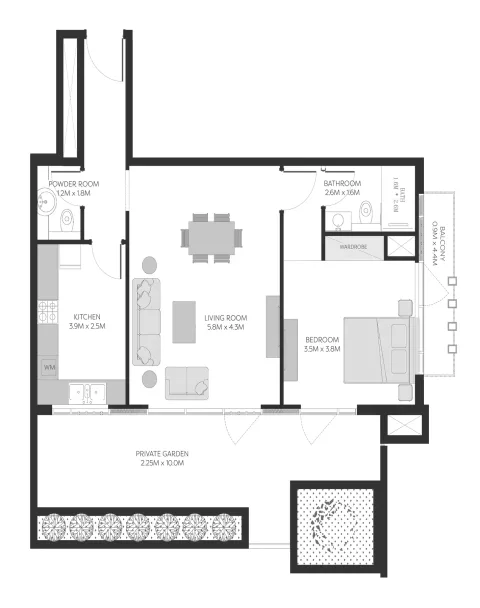 Floor plan, 1 Bed, 1,187 sq ft