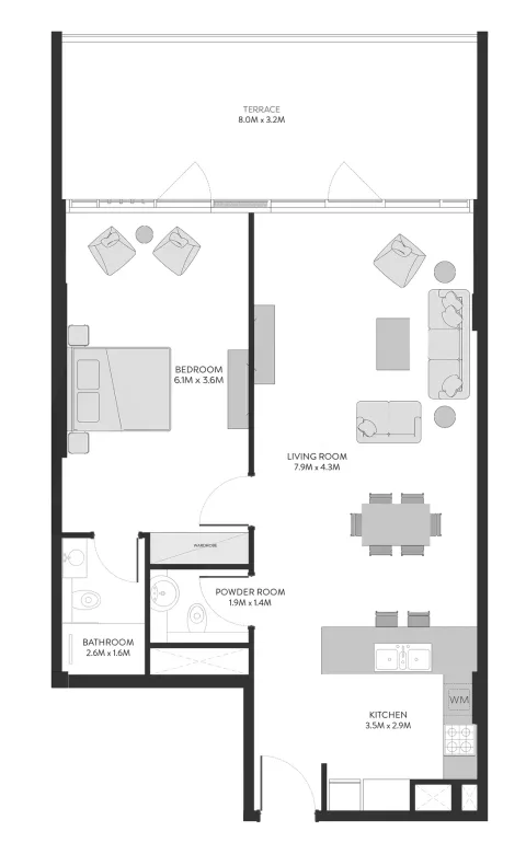 Floor plan, 1 Bed, 1,187 sq ft