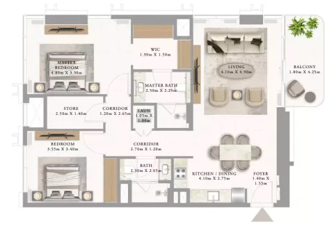 Floor plan, 2 Beds, 1,131 sq ft
