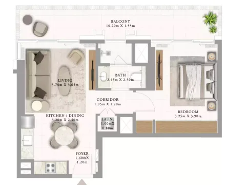 Floor plan, 1 Bed, 799 sq ft