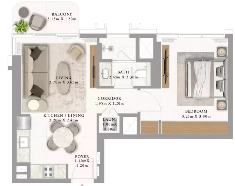 Floor plan, 1 Bed, 658 sq ft