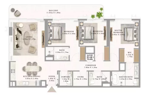 Floor plan, 3 Beds, 1,728 sq ft