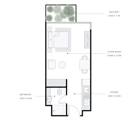 Floor plan, Studio, 376 sq ft