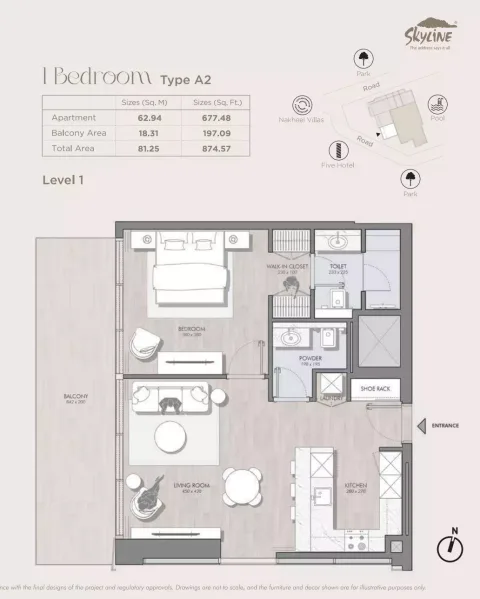 Floor plan, 1 Bed, 874 sq ft
