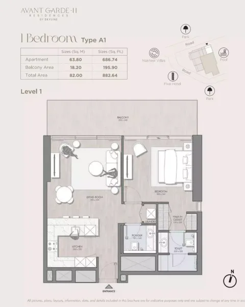 Floor plan, 1 Bed, 882 sq ft