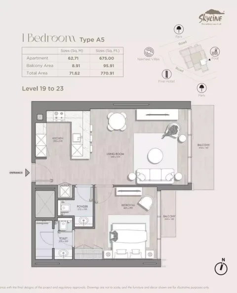 Floor plan, 1 Bed, 770 sq ft