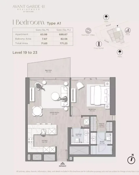 Floor plan, 1 Bed, 771 sq ft