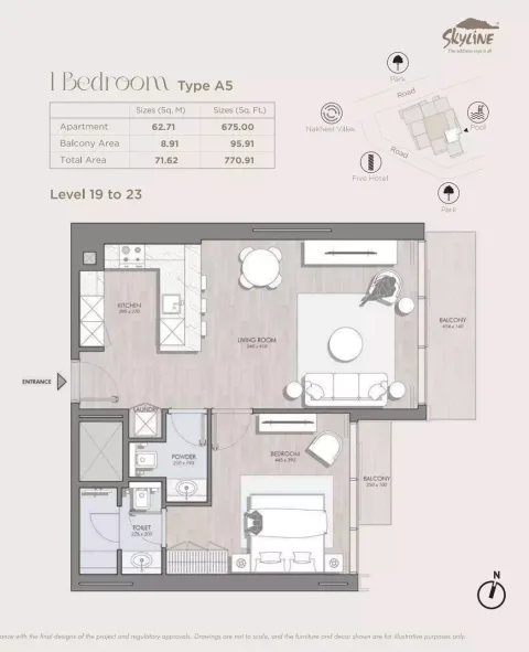 Floor plan, 1 Bed, 806 sq ft