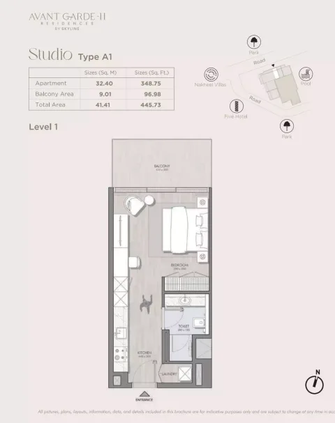 Floor plan, Studio, 445 sq ft