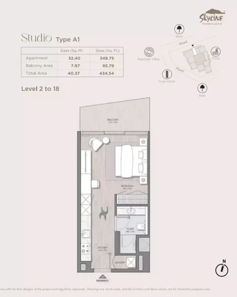Floor plan, Studio, 434 sq ft