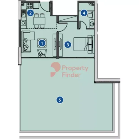 Floor plan, 1 Bed, 1,255 sq ft