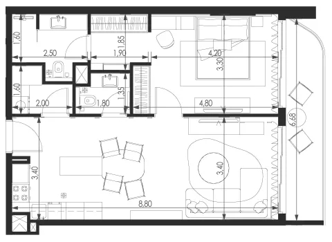 Floor plan, 1 Bed, 776 sq ft